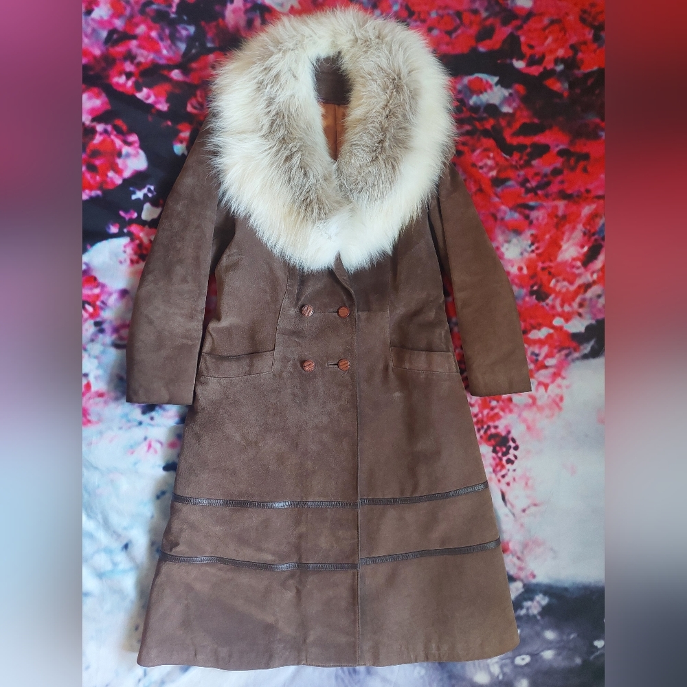 Vintage Jeno De Paris Leather & Fur Long Coat s16
